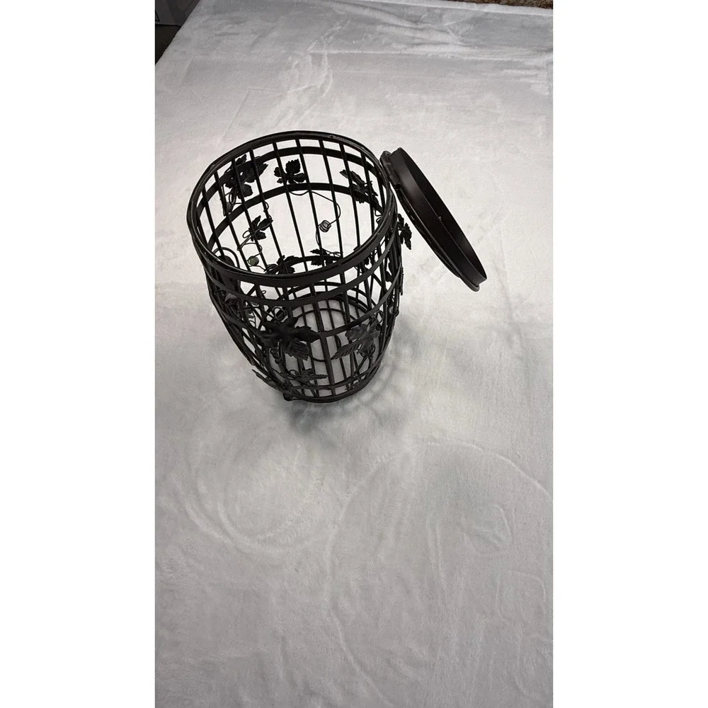 Epic Wine Cork Barrel Cage~ Brown Metal With Grapevine & Bead Accents